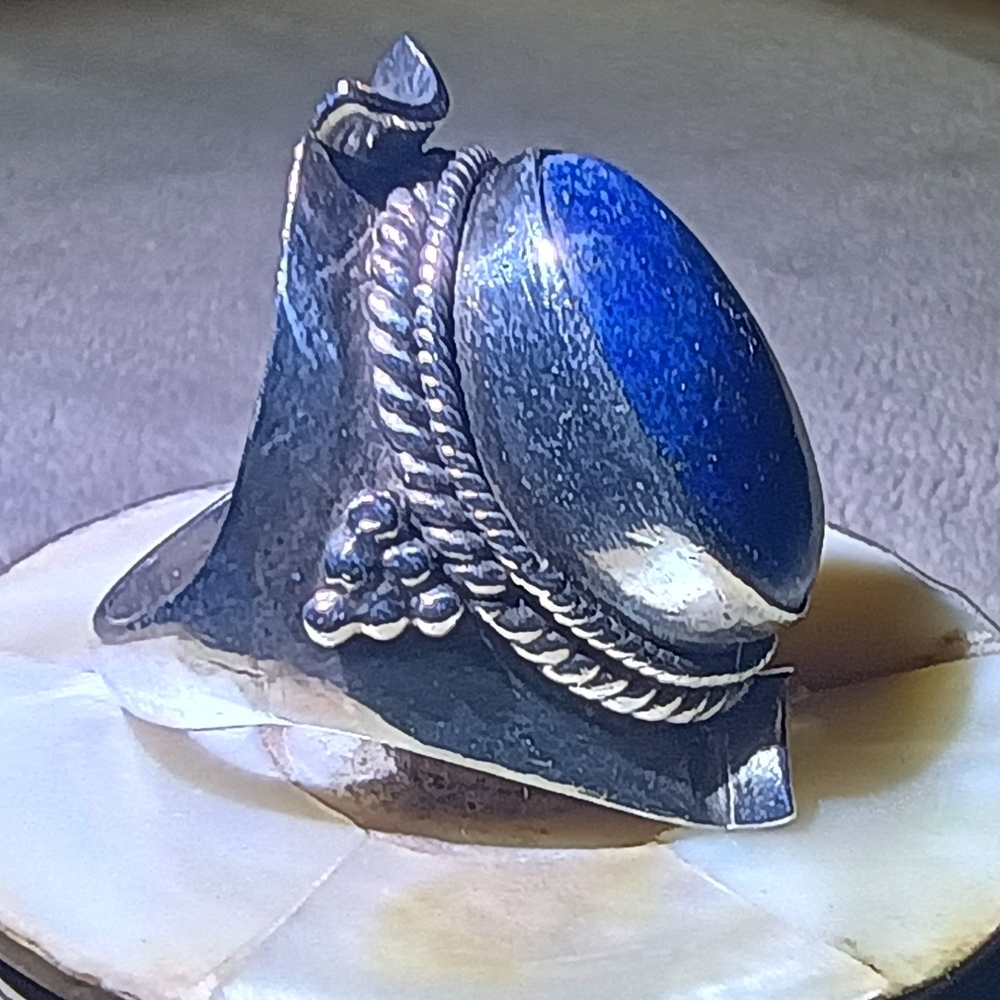 Sterling Ring with Lapis and Pyrite Stone - Picture 5 of 6